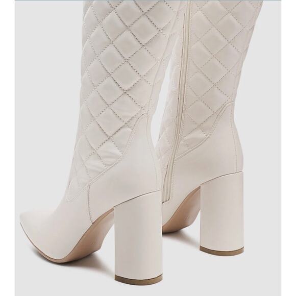 London Rag Womens Quilt Knee High Boots US Size 6 37 White Block Heel Boots New - Picture 5 of 12